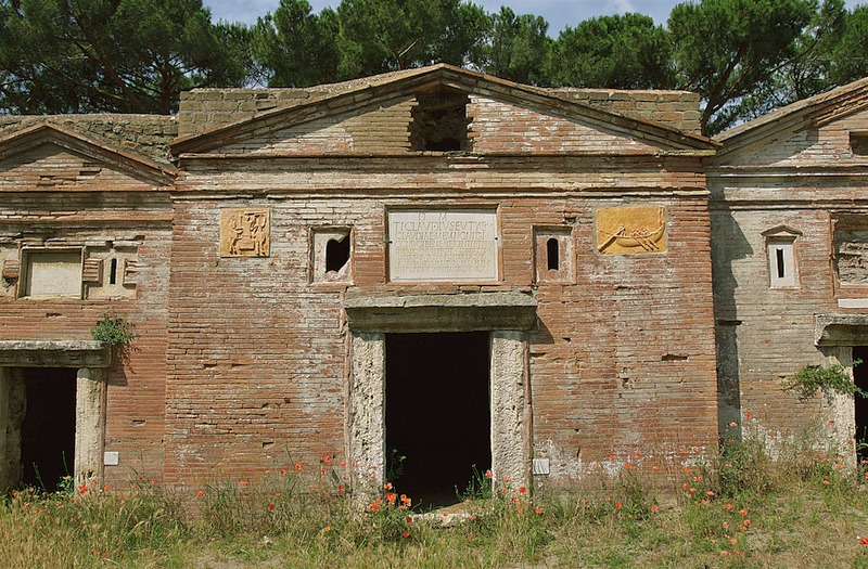 Tomb facade of chamber tomb with an inscription mentioning the owner's name: T. Claudius Eutychus